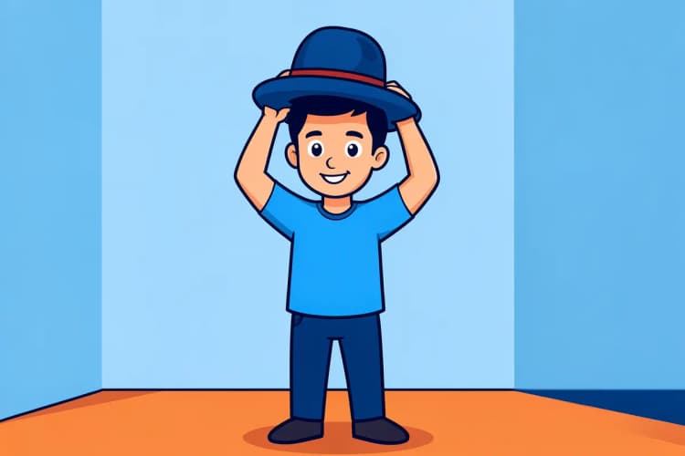 Homem tentando equilibrar vários chapéus em sua cabeça.