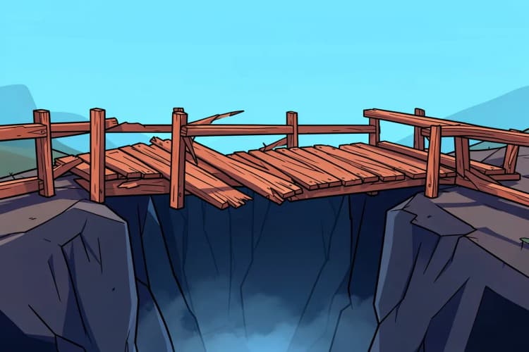 Ponte quebrada sobre um abismo.