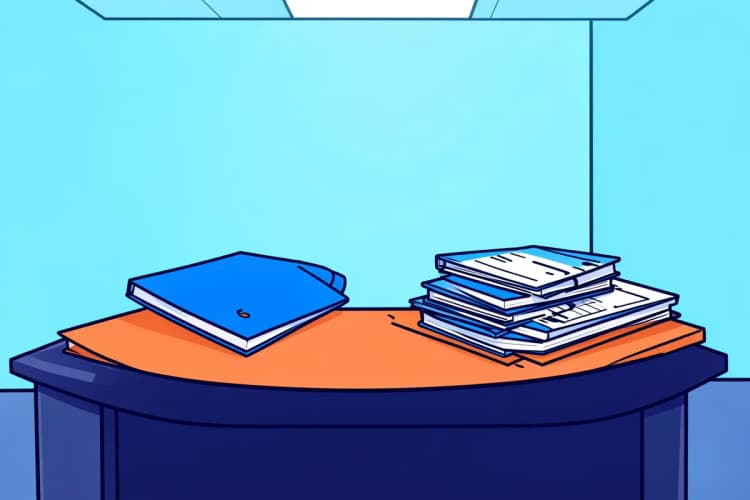 Pilha de relatórios impressos em uma mesa de escritório.