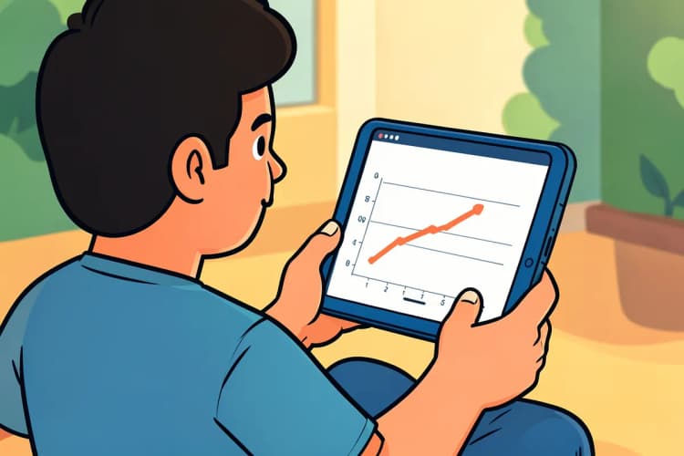 Pessoa olhando para um gráfico de crescimento em um tablet.