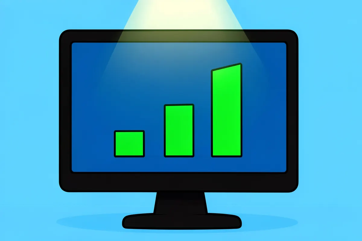 Gráfico de barras ascendente representando o crescimento do ROI em uma tela de computador.