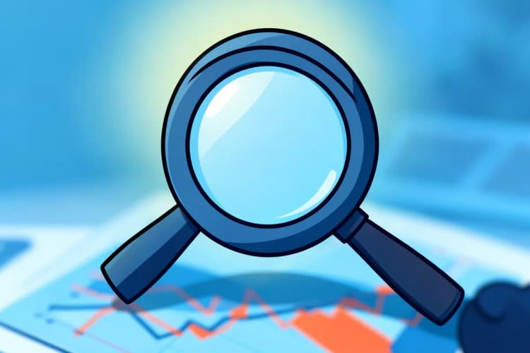 Lupa examinando um gráfico de negócios.
