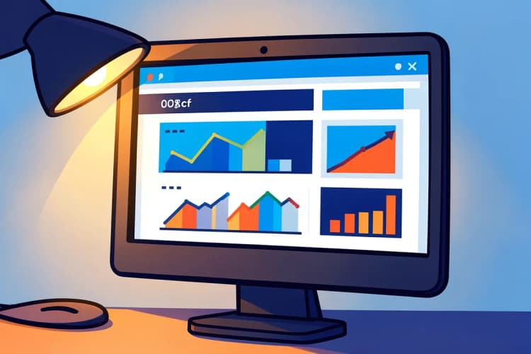 Computador com anúncios online e gráficos de desempenho.