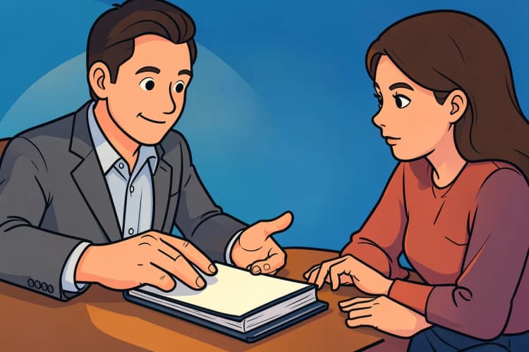 Um consultor de marketing digital explica um plano estratégico para um cliente em um escritório moderno.