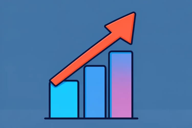 Um gráfico de barras ascendente com uma seta apontando para cima, simbolizando crescimento.