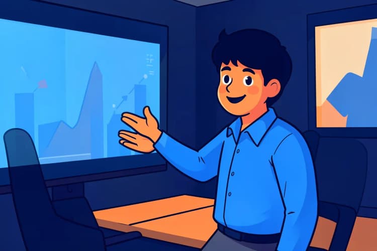 Um profissional de marketing digital apresentando resultados em uma reunião.