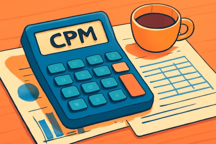 Cálculo de custo por mil impressões em uma calculadora e planilhas.