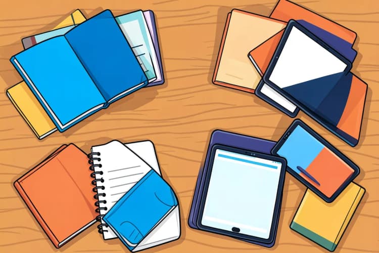 Uma variedade de livros e materiais de estudo sobre marketing digital e gestão de tráfego dispostos sobre uma mesa de madeira.