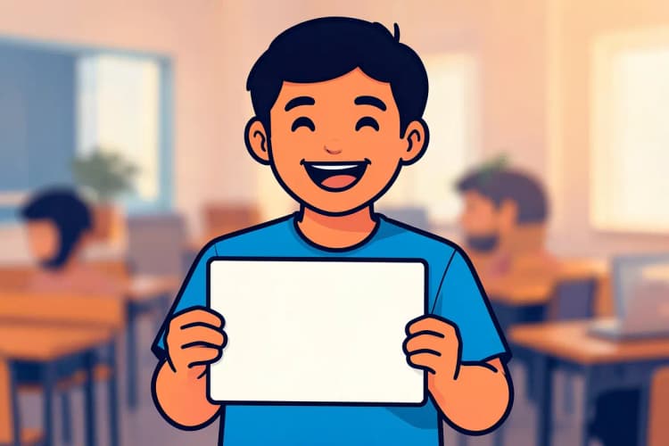 Uma pessoa segurando um certificado de conclusão de curso com um sorriso, em frente a um fundo desfocado de um ambiente de aprendizado.