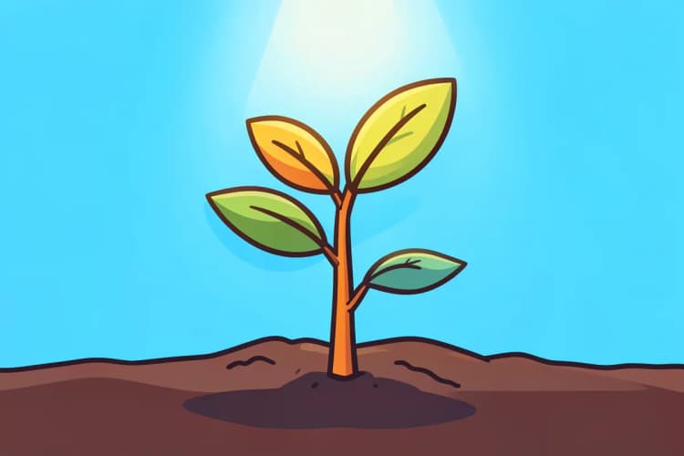 Uma planta crescendo a partir de um pequeno broto em direção a um sol brilhante, simbolizando os benefícios do entendimento dos níveis de consciência.
