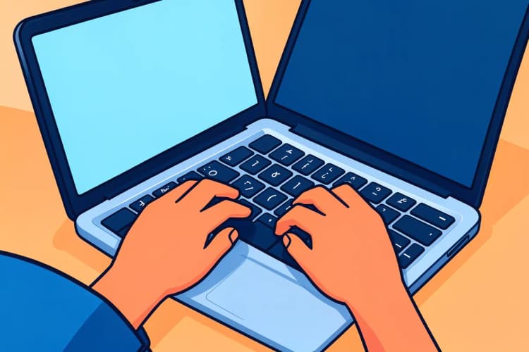 Uma pessoa usando um laptop com gráficos de análise de marketing na tela, em um escritório com luz natural.