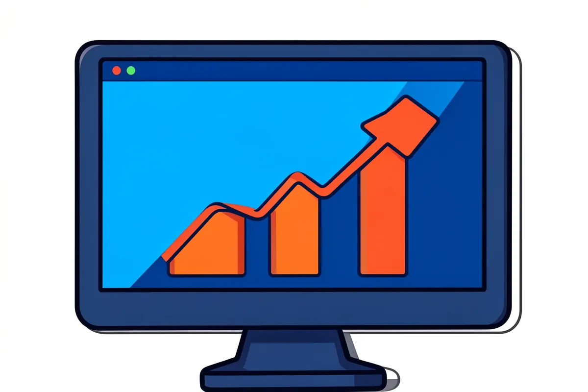Um gráfico de barras ascendente sobreposto a uma tela de computador exibindo um vídeo do YouTube.