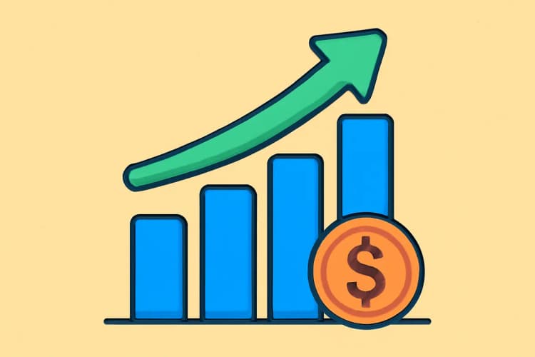 Gráfico de barras subindo com uma seta indicando crescimento, representando o conceito de tráfego pago
