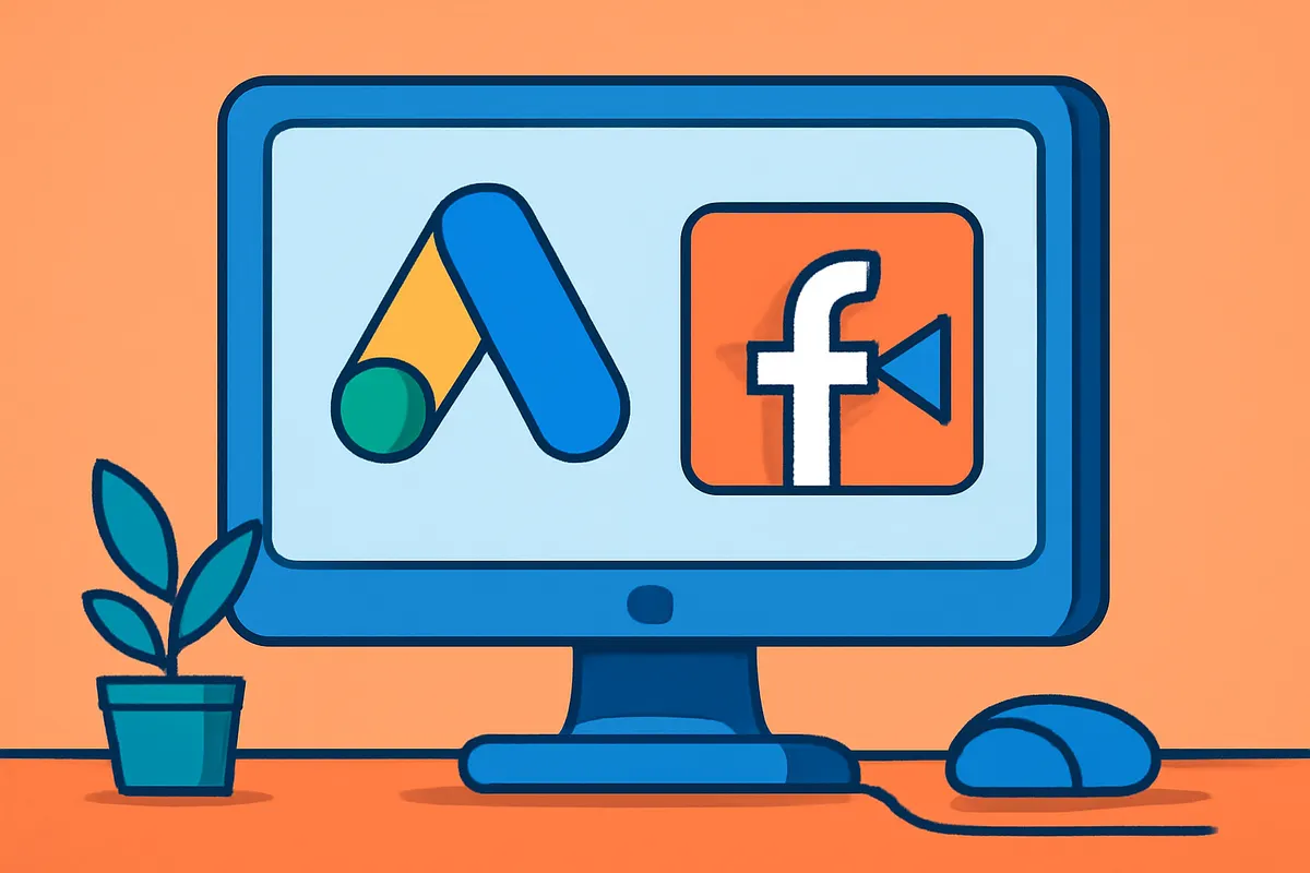 Tela de computador exibindo diferentes plataformas de anúncios como Google Ads e Facebook Ads