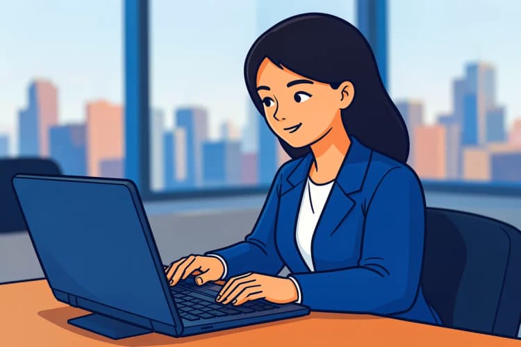 Corretor de imóveis usando um laptop para gerenciar campanhas de anúncios online em um escritório.