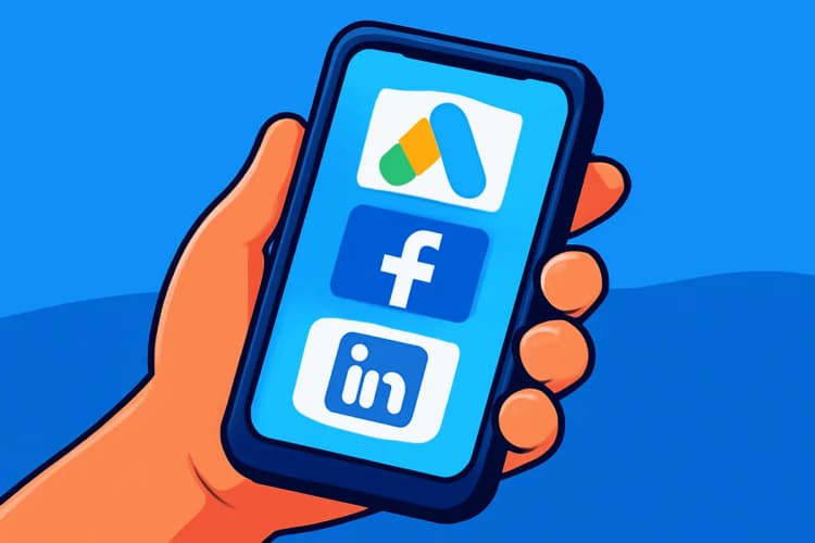 Como escolher a plataforma de tráfego pago? Imagem de várias logos de redes sociais e plataformas de anúncios.